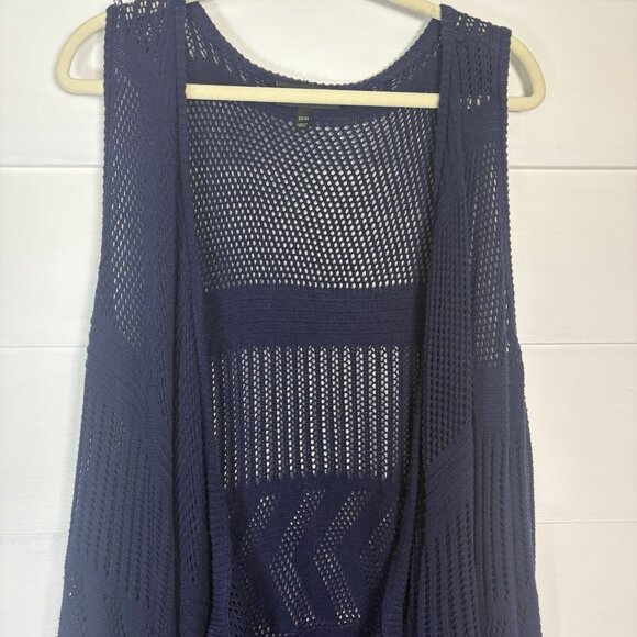 Lane Bryant Blue Sleeveless Knit Fringe Hem Waterfall Sweater Vest 22/24 Boho‎ - Picture 3 of 15
